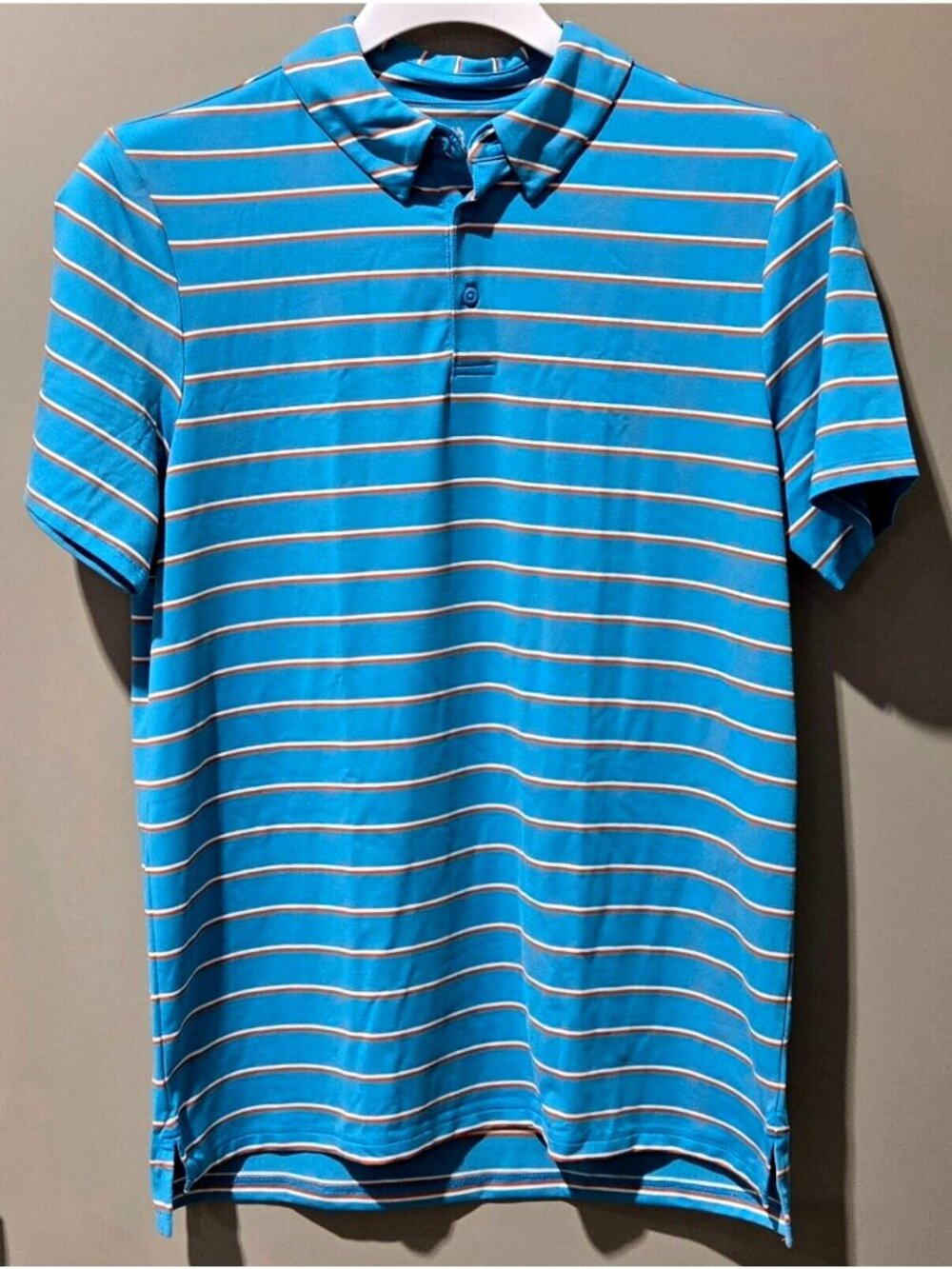 All In Motion Aqua Blue Striped Athletic Golf Polo Shirt -- Men's Size Small